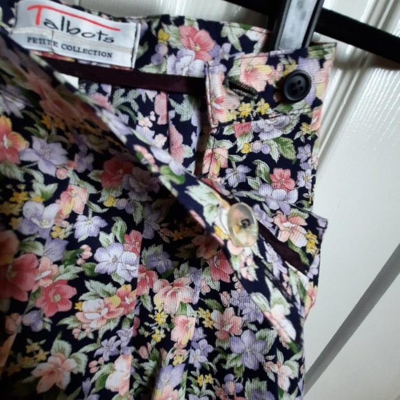 Talbots Petites Navy Blue Floral Full Pleated Cotton Midi / Maxi Skirt Size 4P - Picture 4 of 6